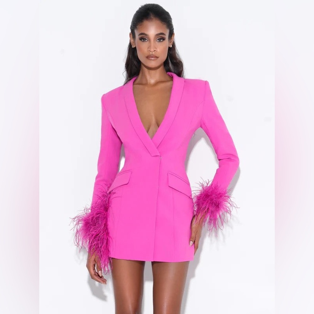 Miss Circle Madeline Fuchsia Feather Trim Blazer Dress